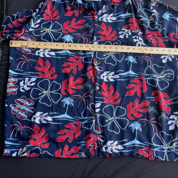 Casual Threads Shirt Mens 2XL Navy Blue Red Hawaiian Floral Rayon Camp Aloha - Picture 6 of 9